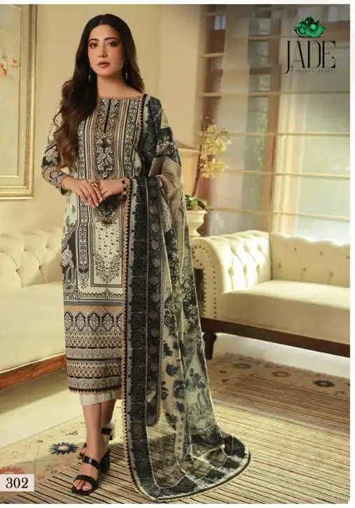 Jade Bin Saeed Heavy Cotton Luxury Collection Vol 3 Lawn Cotton Wholesale Pakistani Salwar Suit Catalog — Wholesale Salwar Suits, MPA wholesale from Surat - Gallery Image 7