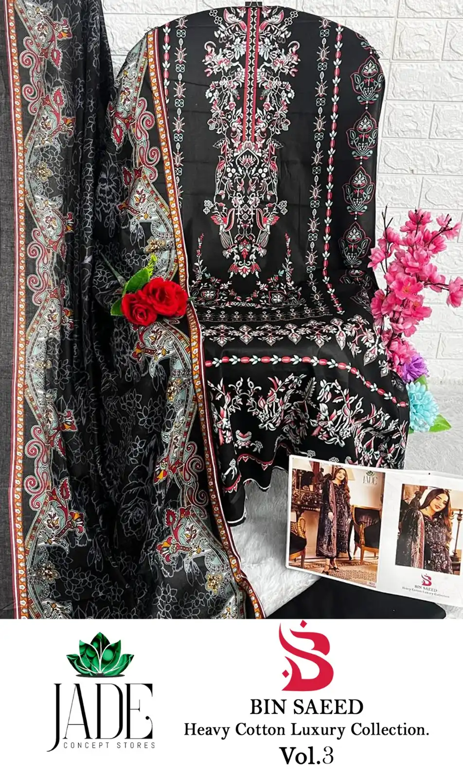 Jade Bin Saeed Heavy Cotton Luxury Collection Vol 3 Lawn Cotton Wholesale Pakistani Salwar Suit Catalog — Wholesale Salwar Suits, MPA wholesale from Surat - Gallery Image 9
