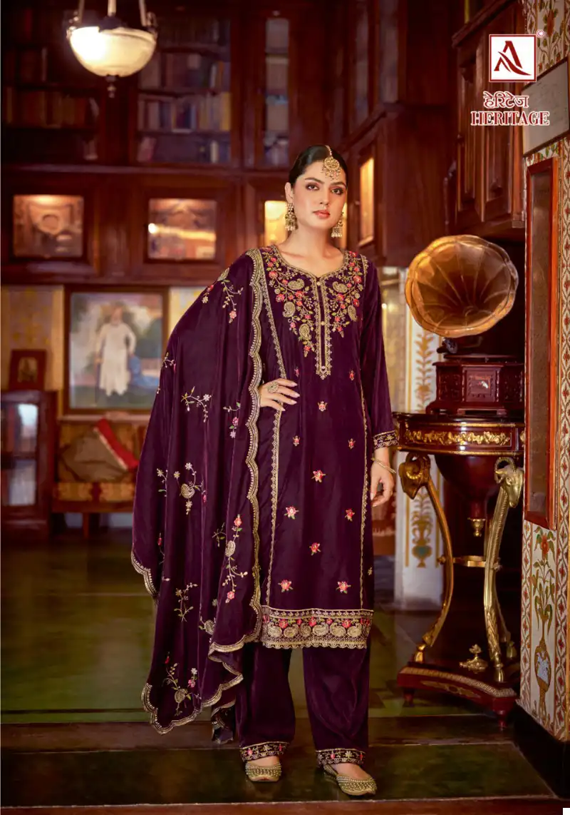 Alok Suits Heritage Velvet Wholesale Designer Winter Wear Salwar Suit Catalog — Wholesale Salwar Suits, Alok Suit wholesale from Surat - Gallery Image 3