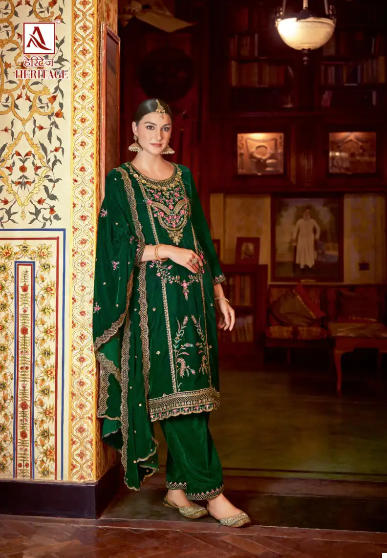 Alok Suits Heritage Velvet Wholesale Designer Winter Wear Salwar Suit Catalog — Wholesale Salwar Suits, Alok Suit wholesale from Surat - Gallery Image 4