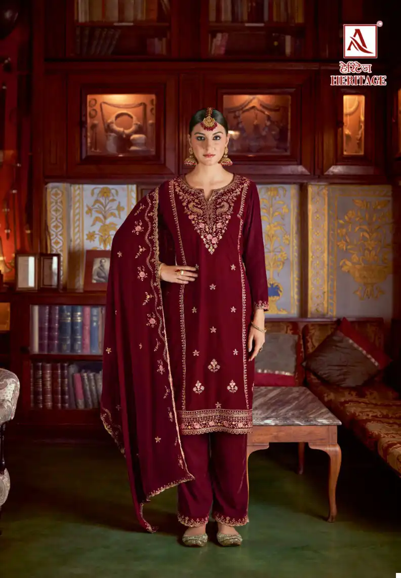 Alok Suits Heritage Velvet Wholesale Designer Winter Wear Salwar Suit Catalog — Wholesale Salwar Suits, Alok Suit wholesale from Surat - Gallery Image 5