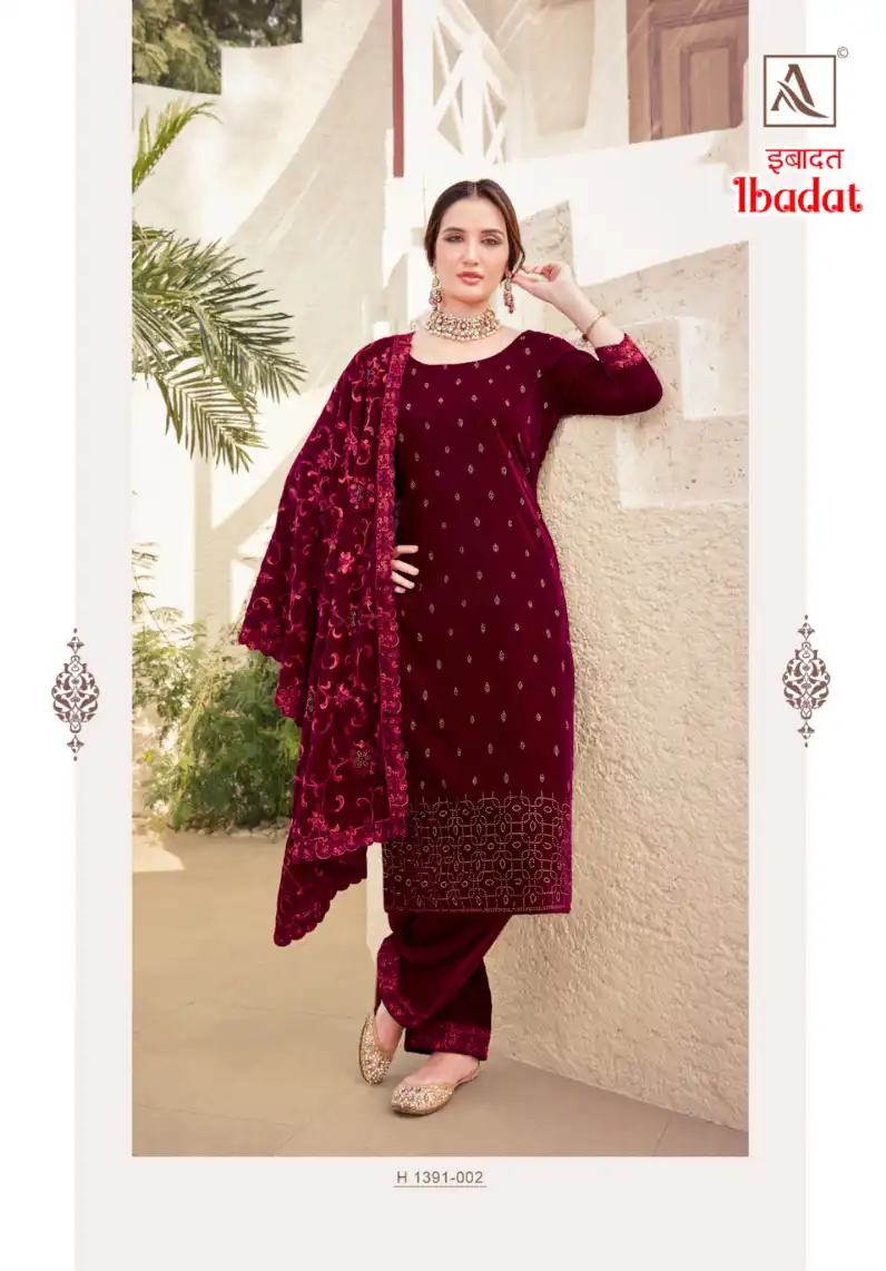 Alok Suits Ibadat Premium Velvet Wholesale Woolen Suits Catalog — Wholesale Salwar Suits, Alok Suit wholesale from Surat - Gallery Image 2