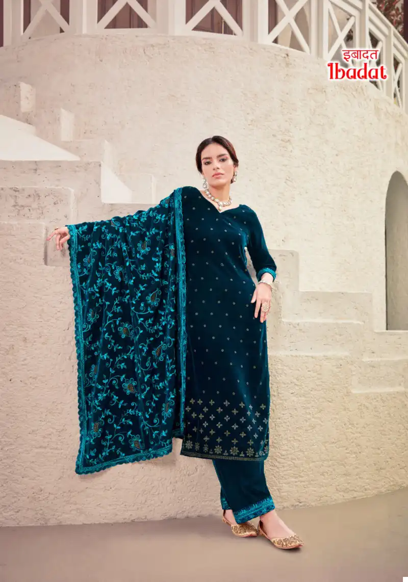 Alok Suits Ibadat Premium Velvet Wholesale Woolen Suits Catalog — Wholesale Salwar Suits, Alok Suit wholesale from Surat - Gallery Image 4
