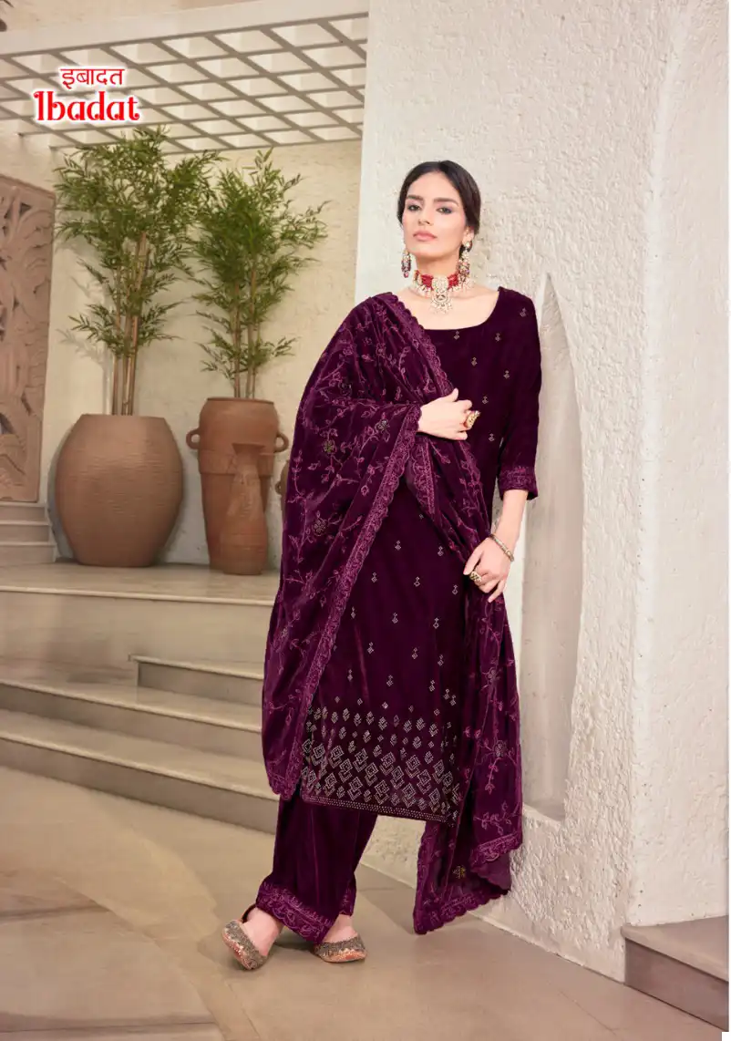 Alok Suits Ibadat Premium Velvet Wholesale Woolen Suits Catalog — Wholesale Salwar Suits, Alok Suit wholesale from Surat - Gallery Image 5