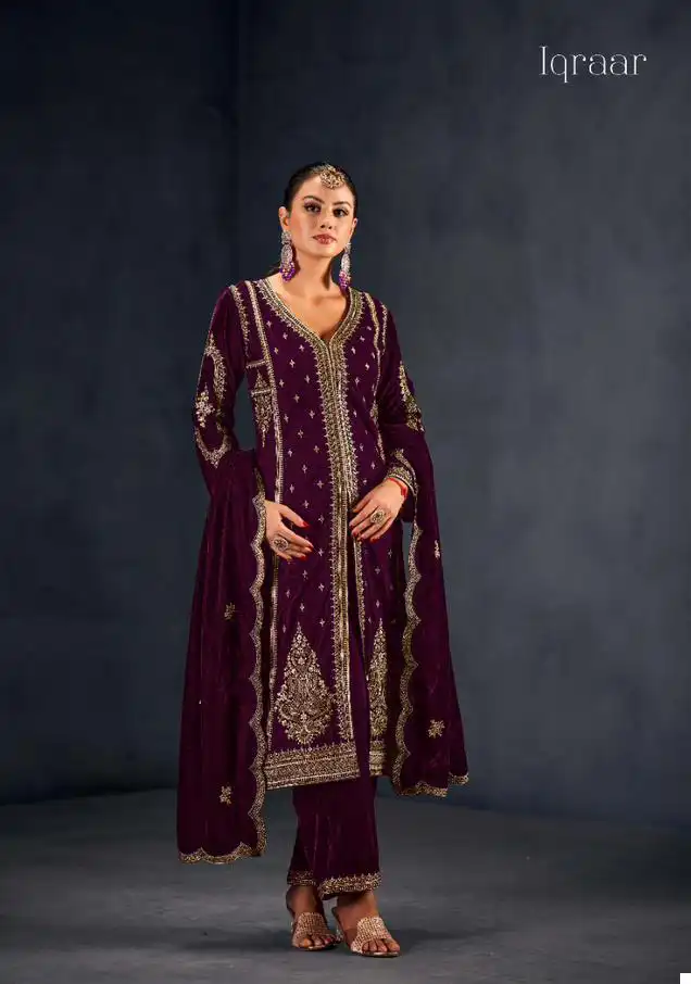 Sargam Iqraar Premium 9000 Velvet Wholesale Designer Winter Wear Salwar Suit Catalog — Wholesale Salwar Suits, MPA wholesale from Surat - Gallery Image 2
