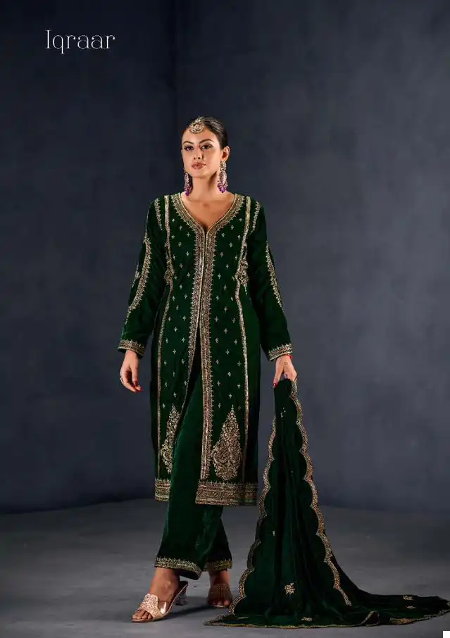 Sargam Iqraar Premium 9000 Velvet Wholesale Designer Winter Wear Salwar Suit Catalog — Wholesale Salwar Suits, MPA wholesale from Surat - Gallery Image 4