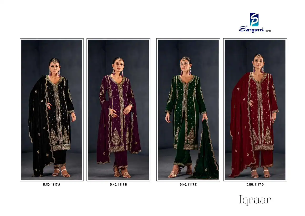 Sargam Iqraar Premium 9000 Velvet Wholesale Designer Winter Wear Salwar Suit Catalog — Wholesale Salwar Suits, MPA wholesale from Surat — view 5