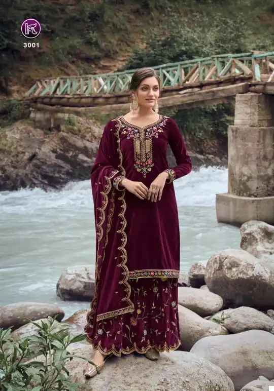 Kala Archana 3 Velvet 9000 Wholesale Designer Winter Wear Salwar Suit Catalog — Wholesale Salwar Suits, MPA wholesale from Surat - Gallery Image 3
