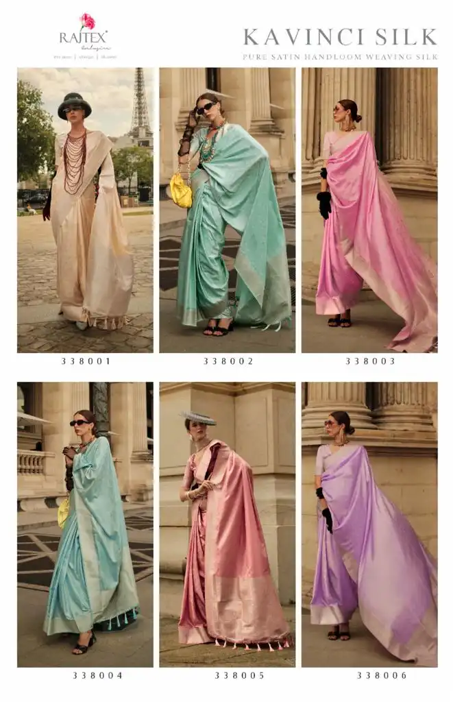 Rajtex Kavinci Silk Pure Self Satin Wholesale Saree Catalog - Image 14