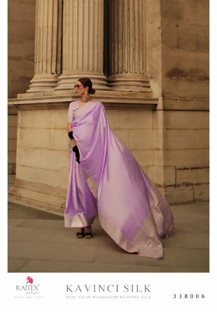 Rajtex Kavinci Silk Pure Self Satin Wholesale Saree Catalog - Image 4
