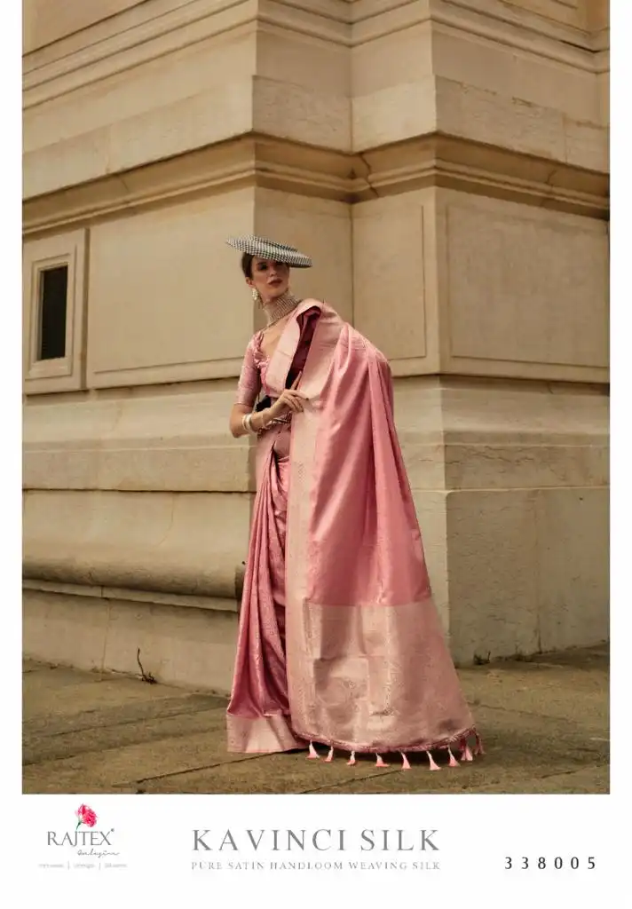 Rajtex Kavinci Silk Pure Self Satin Wholesale Saree Catalog - Image 5