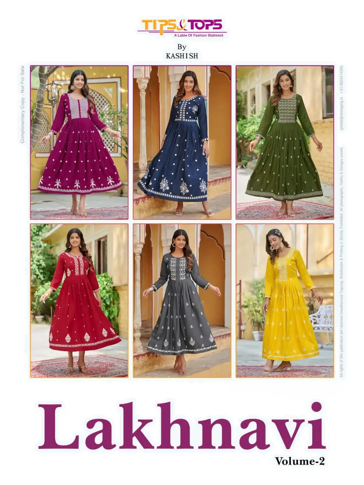 Tips And Tops Lakhnavi Vol 2 Rayon Wholesale Embroidery Work Fancy Gown Catalog — Wholesale Kurtis, MPA wholesale from Surat — view 7