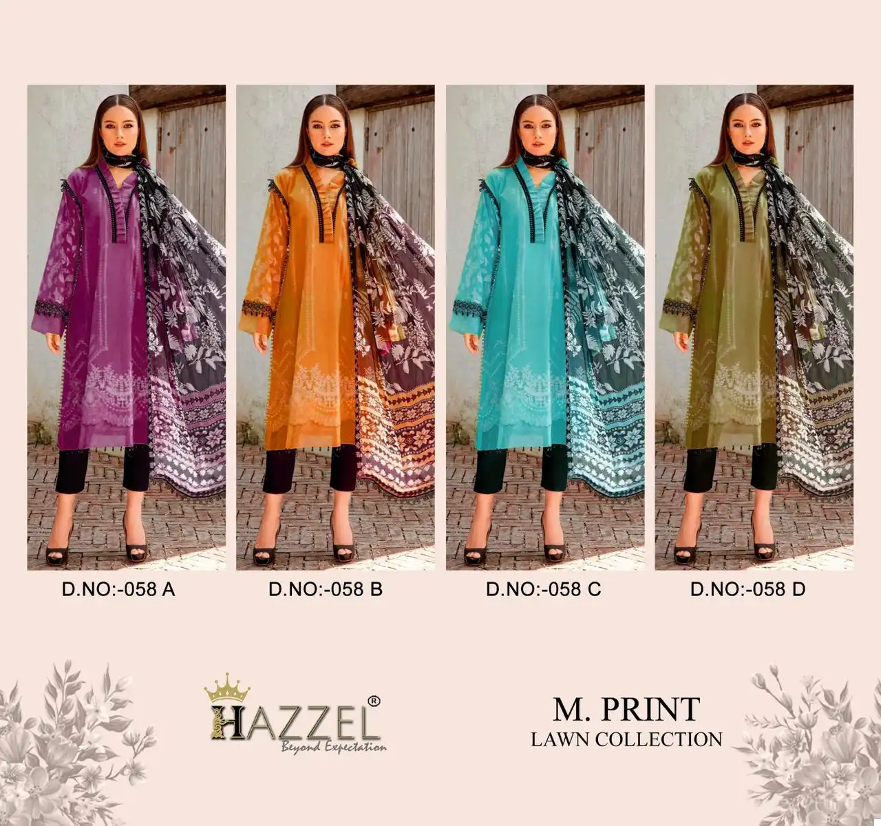 Hazzel D-058 Pure Cotton Wholesale Pakistani Suit Catalog — Wholesale Salwar Suits, MPA wholesale from Surat — view 5