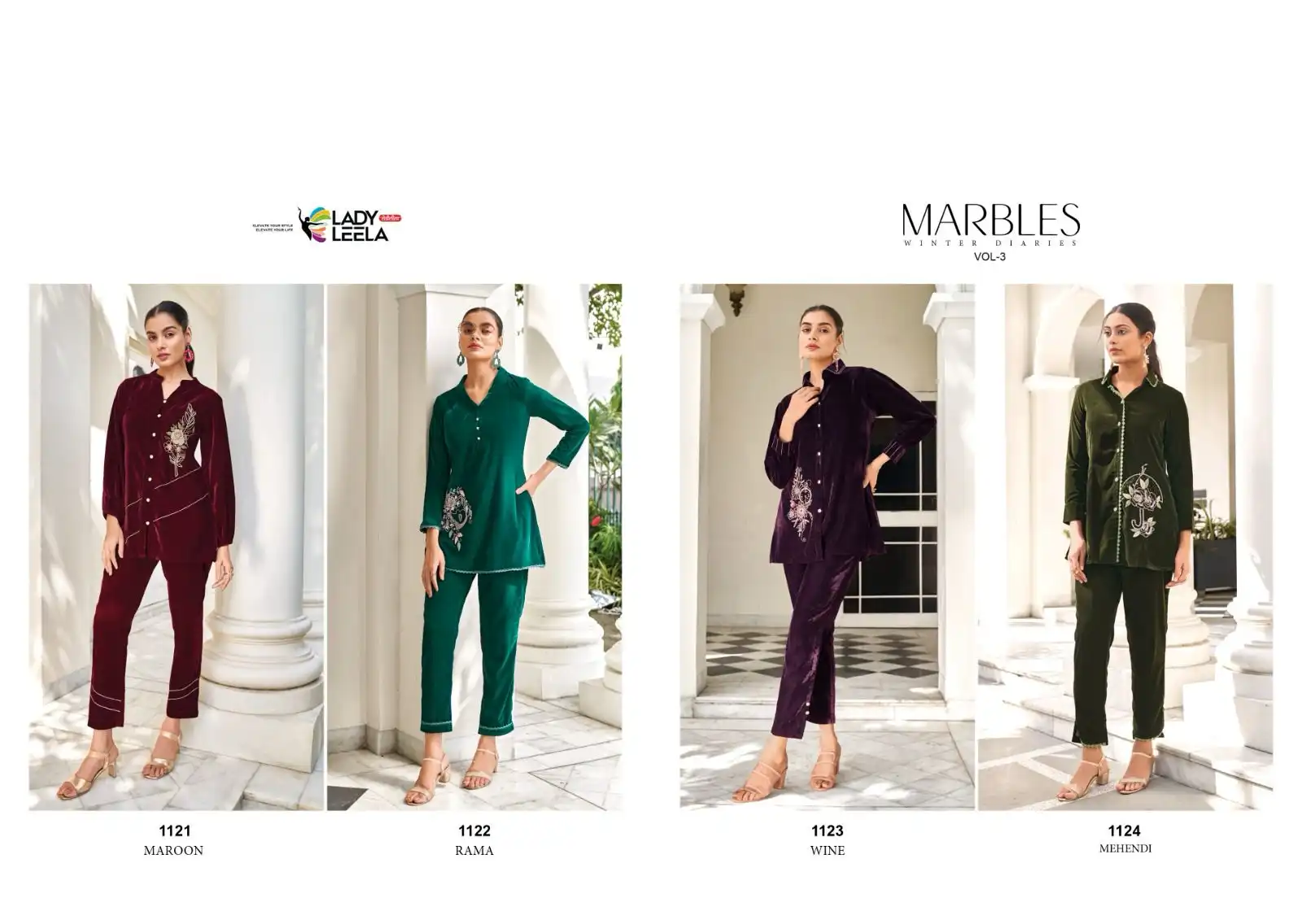 Lady Leela Marbles 3 Superior Quality Velvet Wholesale Winter Kurti With Pant Cord Sets Catalog — Wholesale Kurtis, Lady Leela wholesale from Surat — view 5