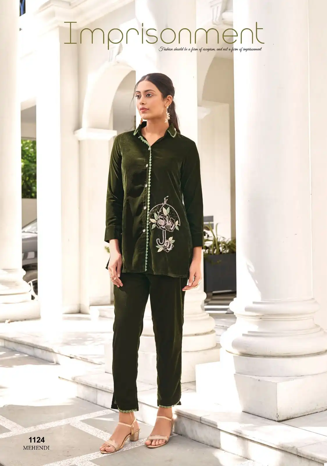 Lady Leela Marbles 3 Superior Quality Velvet Wholesale Winter Kurti With Pant Cord Sets Catalog — Wholesale Kurtis, Lady Leela wholesale from Surat - Gallery Image 2