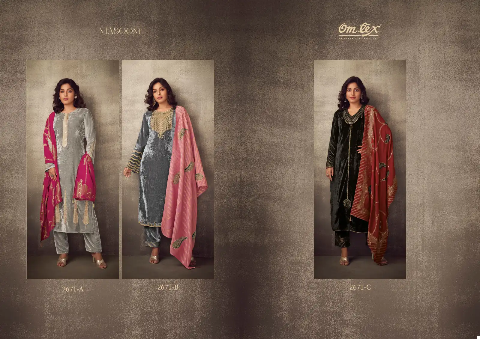 Omtex Masoom Soft Velvet Wholesale Winter Wear Suits Catalog — Wholesale Salwar Suits, MPA wholesale from Surat — view 4