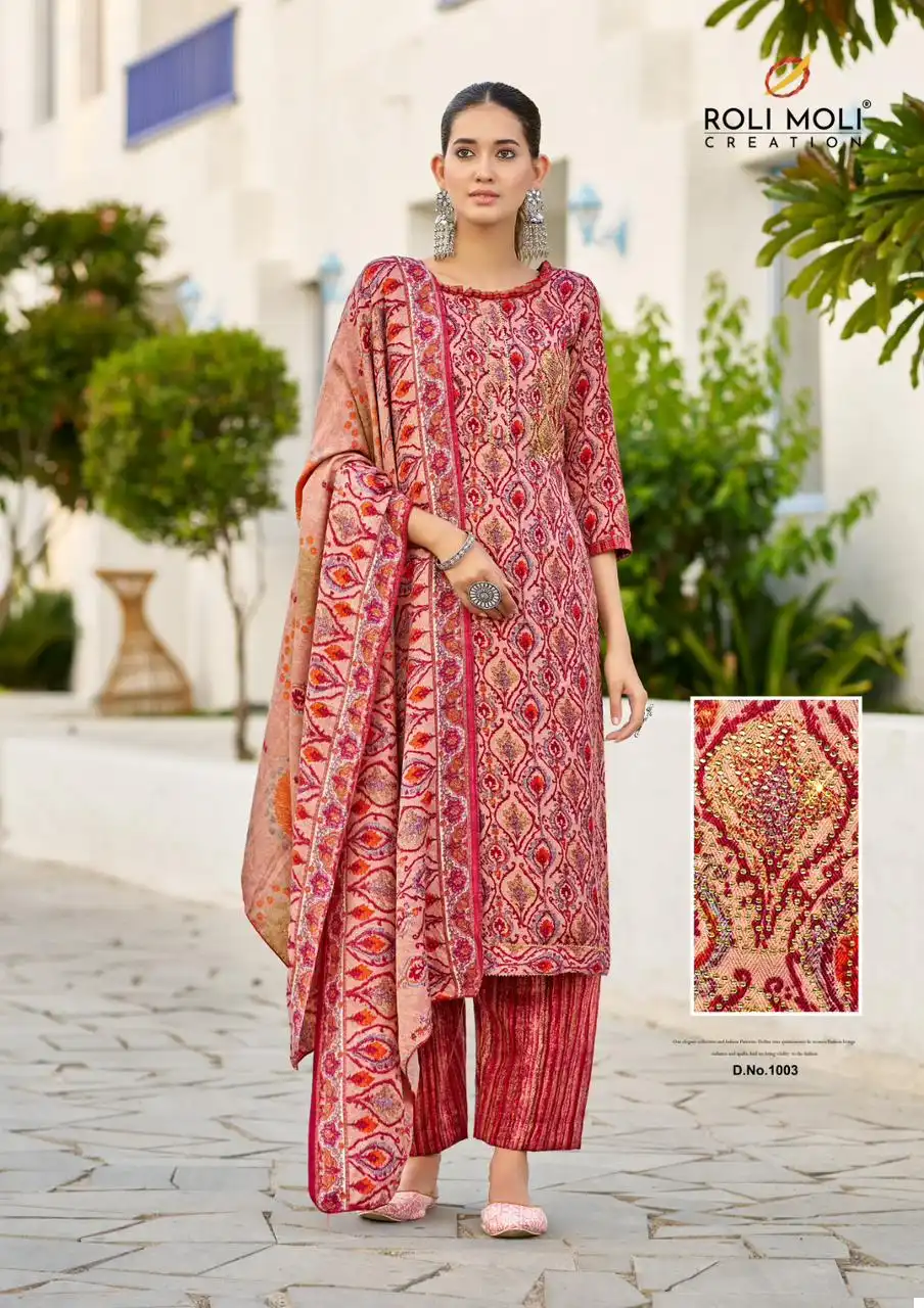 Roli Moli Mirah Pashmina Wholesale Fancy Swarovski Work Winter Wear Salwar Suit Catalog — Wholesale Salwar Suits, MPA wholesale from Surat - Gallery Image 3