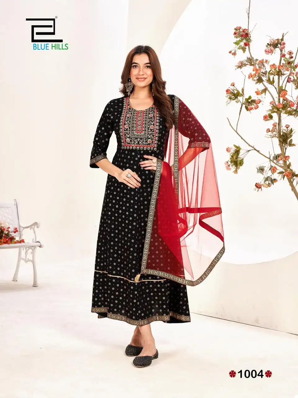 Blue Hills Manika Mage Hithe 20 Rayon 14 Kg Wholesale Long Gown With Dupatta Catalog — Wholesale Kurtis, Blue Hills wholesale from Surat - Gallery Image 4