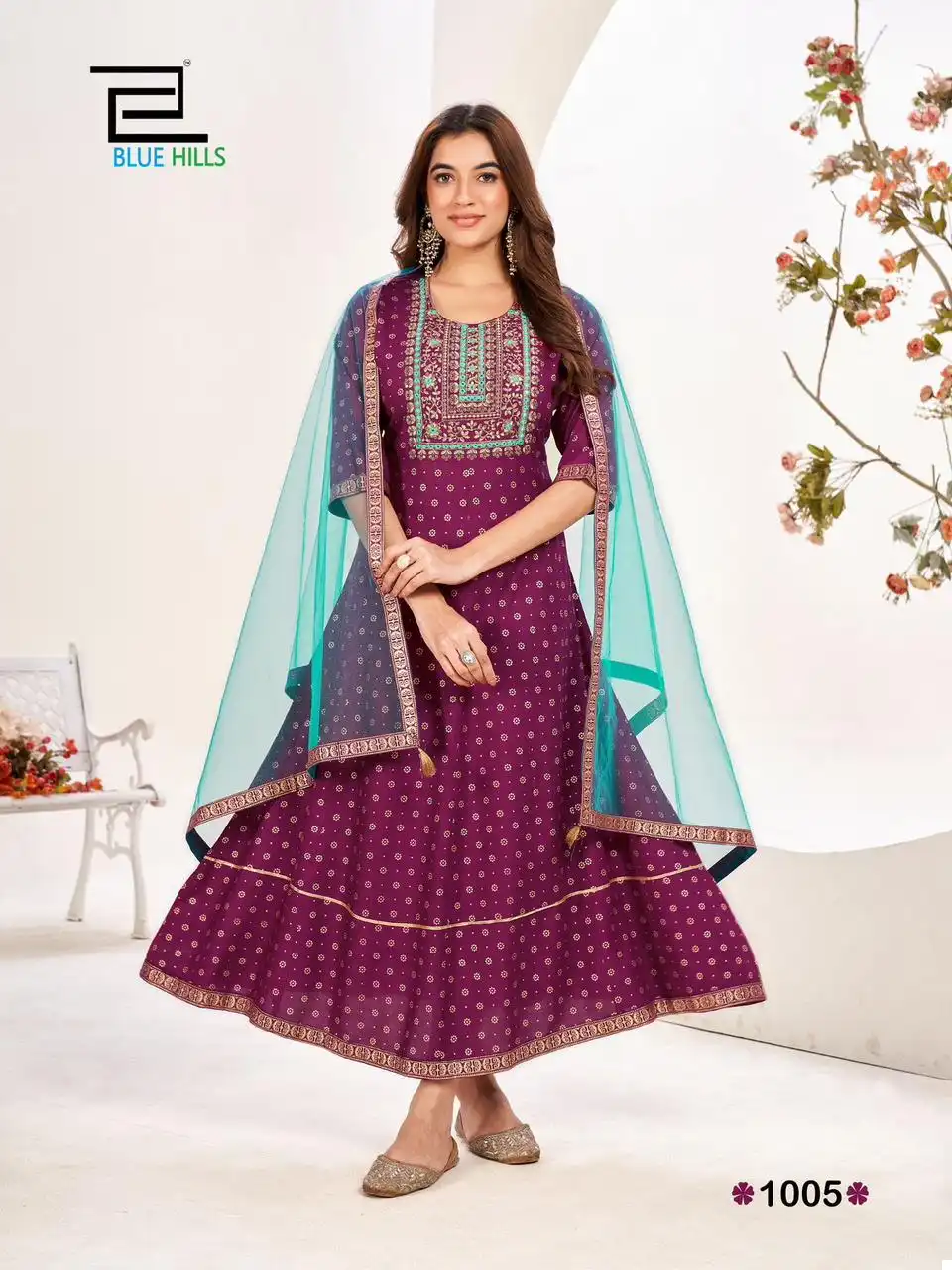 Blue Hills Manika Mage Hithe 20 Rayon 14 Kg Wholesale Long Gown With Dupatta Catalog — Wholesale Kurtis, Blue Hills wholesale from Surat - Gallery Image 6