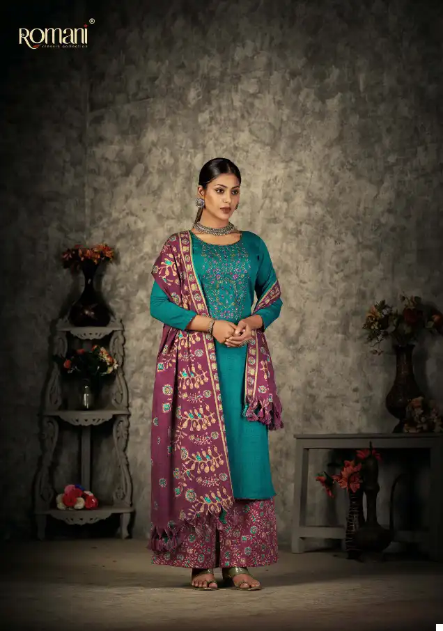 Romani Patiala Dreams Pashmina Wholesale Fancy Embroidery Work Winter Wear Salwar Suit Catalog - Image 5