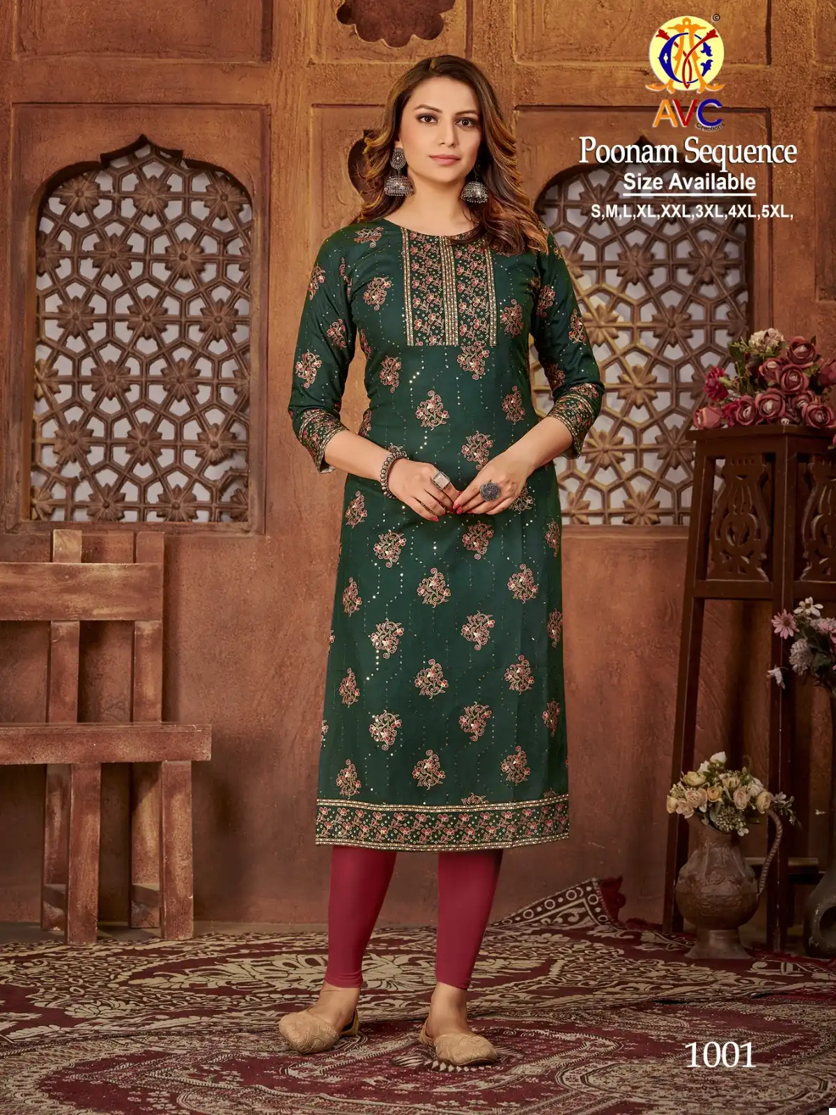 Avc Creation Poonam Sequence Rayon Wholesale Sequnce Works Straight Kurtis Catalog — Wholesale Kurtis, MPA wholesale from Surat - Gallery Image 2