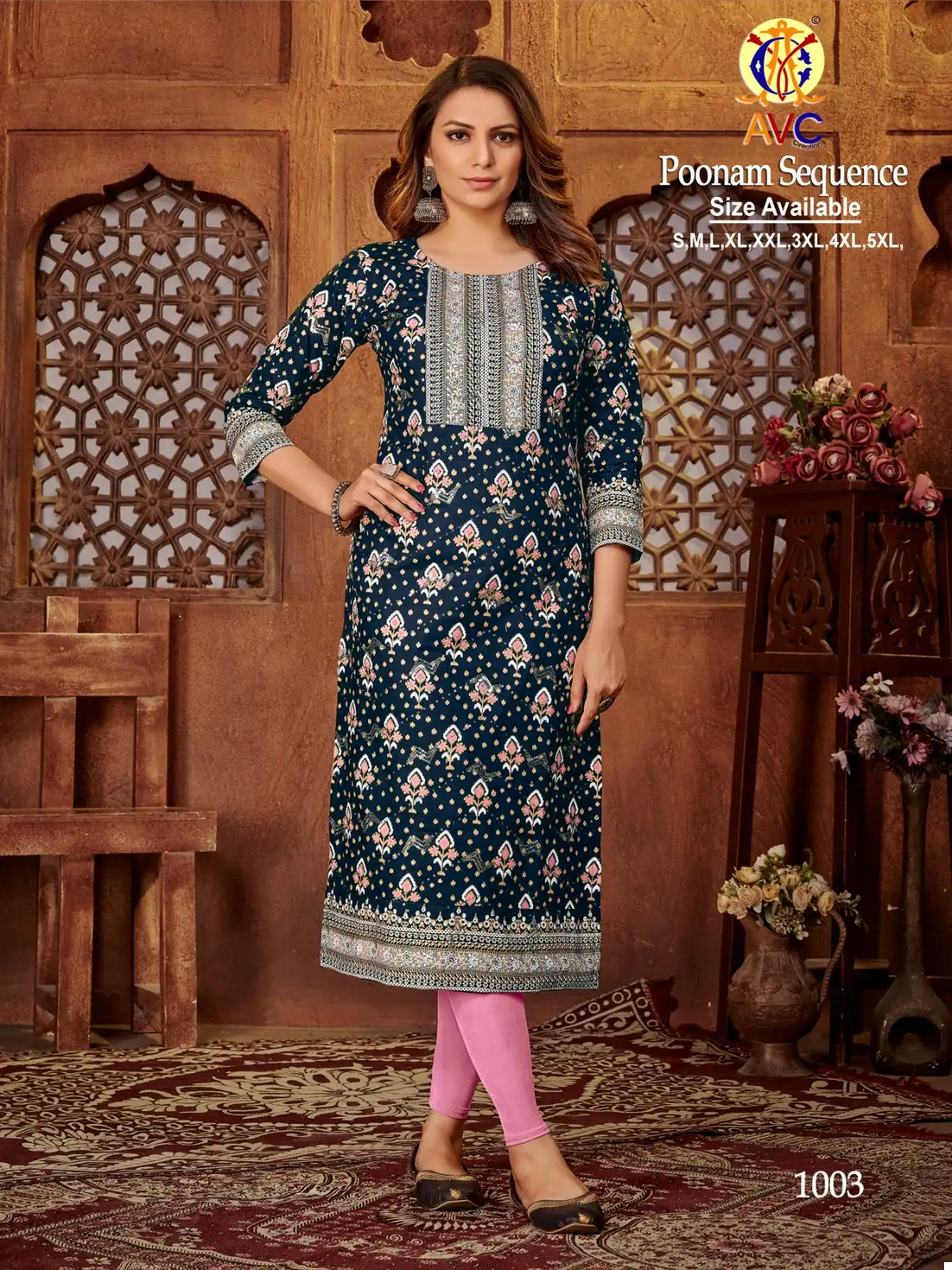 Avc Creation Poonam Sequence Rayon Wholesale Sequnce Works Straight Kurtis Catalog — Wholesale Kurtis, MPA wholesale from Surat - Gallery Image 3