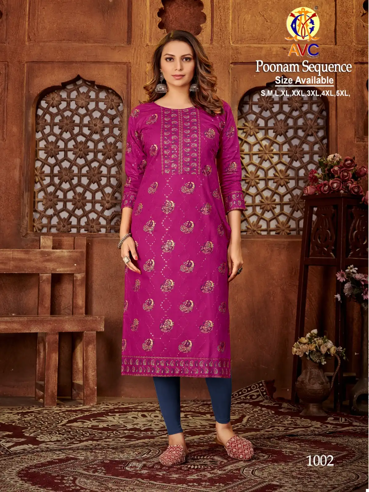 Avc Creation Poonam Sequence Rayon Wholesale Sequnce Works Straight Kurtis Catalog — Wholesale Kurtis, MPA wholesale from Surat - Gallery Image 4