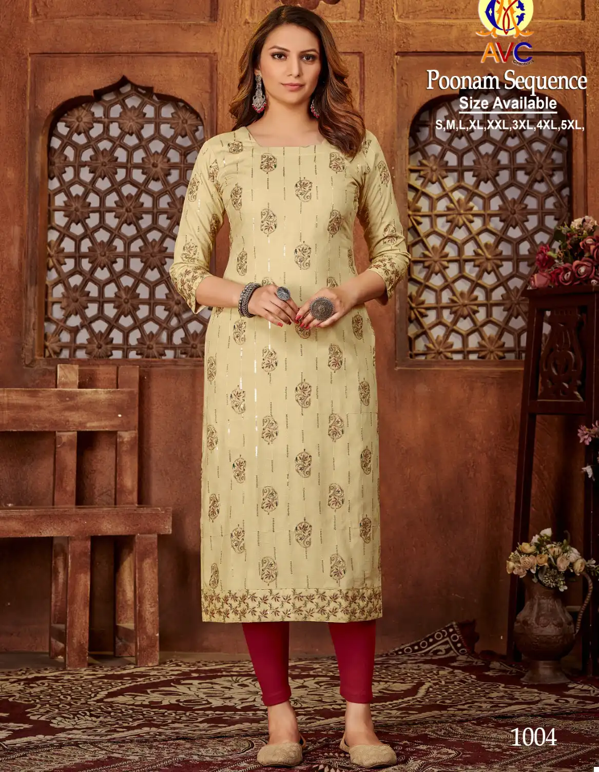 Avc Creation Poonam Sequence Rayon Wholesale Sequnce Works Straight Kurtis Catalog — Wholesale Kurtis, MPA wholesale from Surat — view 1