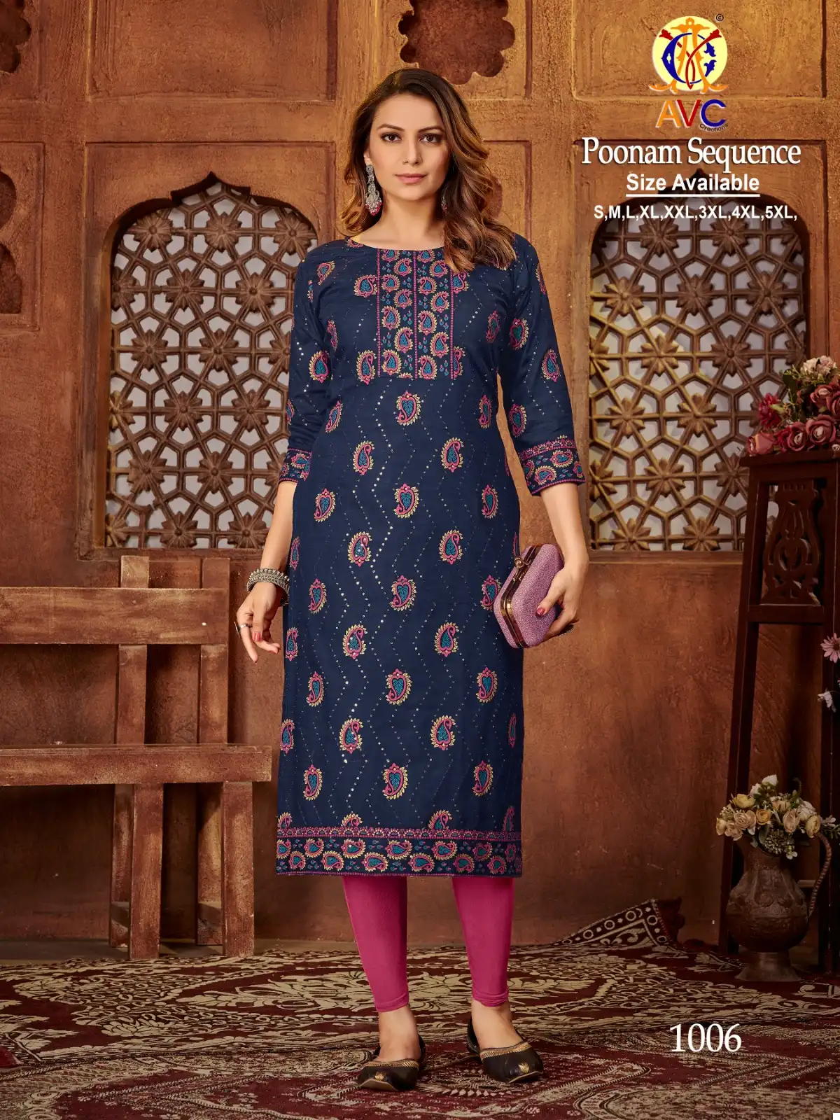 Avc Creation Poonam Sequence Rayon Wholesale Sequnce Works Straight Kurtis Catalog — Wholesale Kurtis, MPA wholesale from Surat - Gallery Image 5