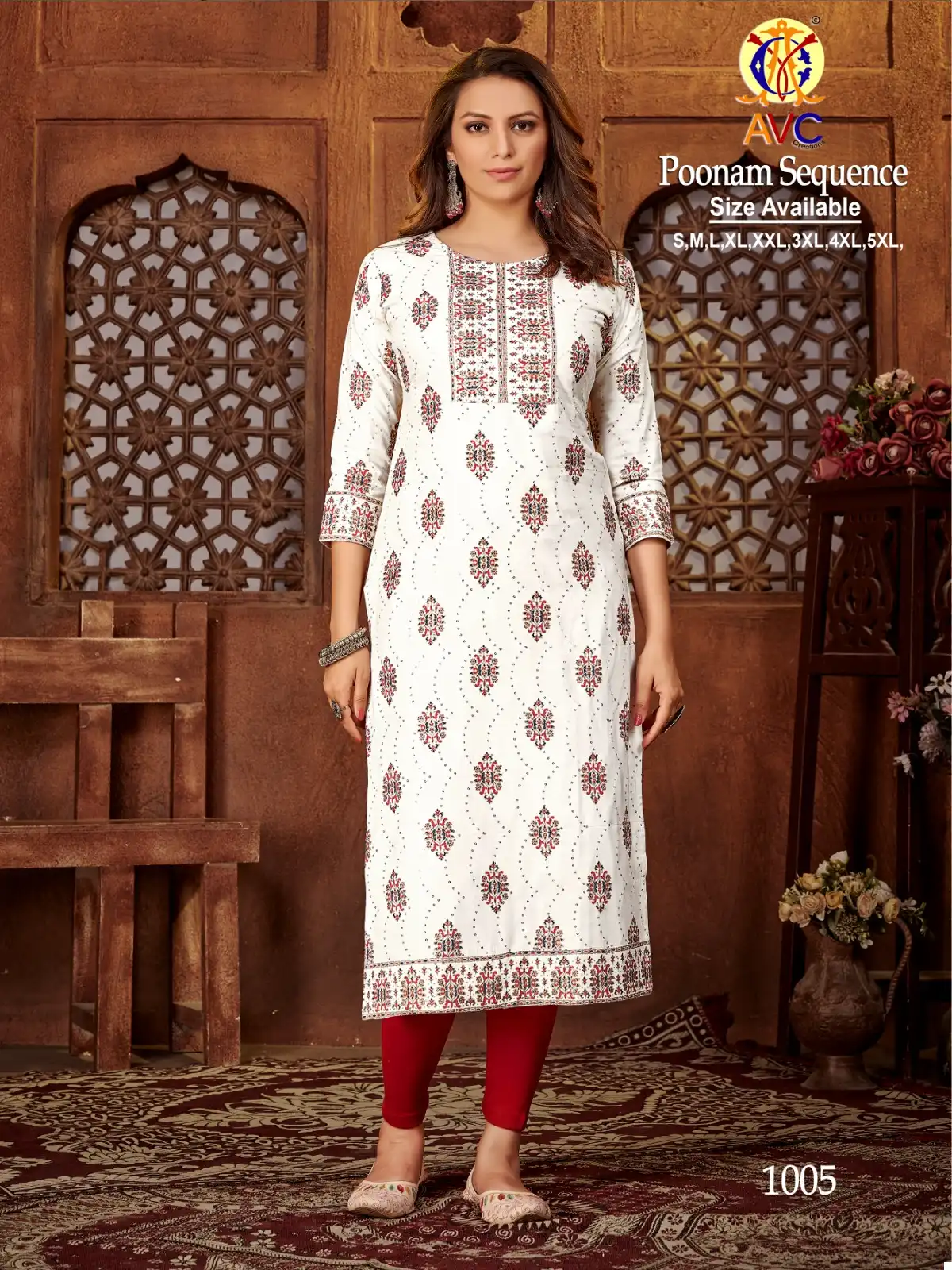 Avc Creation Poonam Sequence Rayon Wholesale Sequnce Works Straight Kurtis Catalog — Wholesale Kurtis, MPA wholesale from Surat - Gallery Image 6