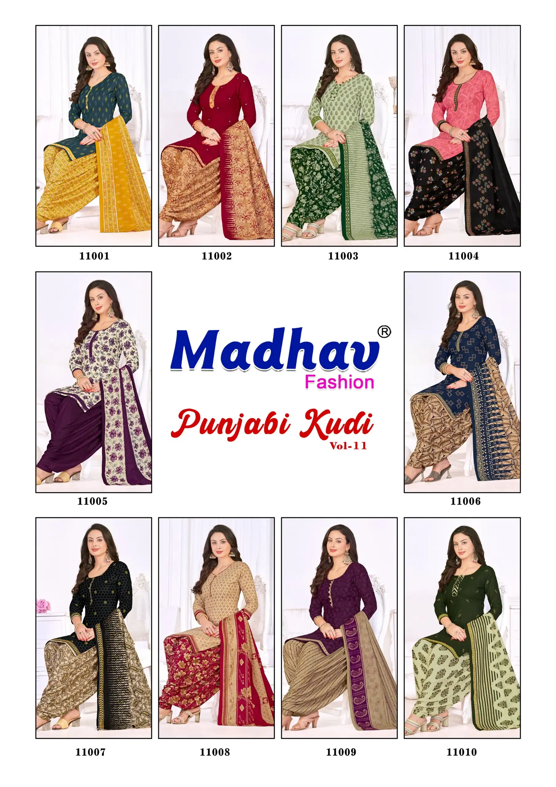 Madhav Fashion Punjabi Kudi Vol 11 Cotton Wholesale Dress Material Catalog — Wholesale Salwar Suits, MPA wholesale from Surat — view 11