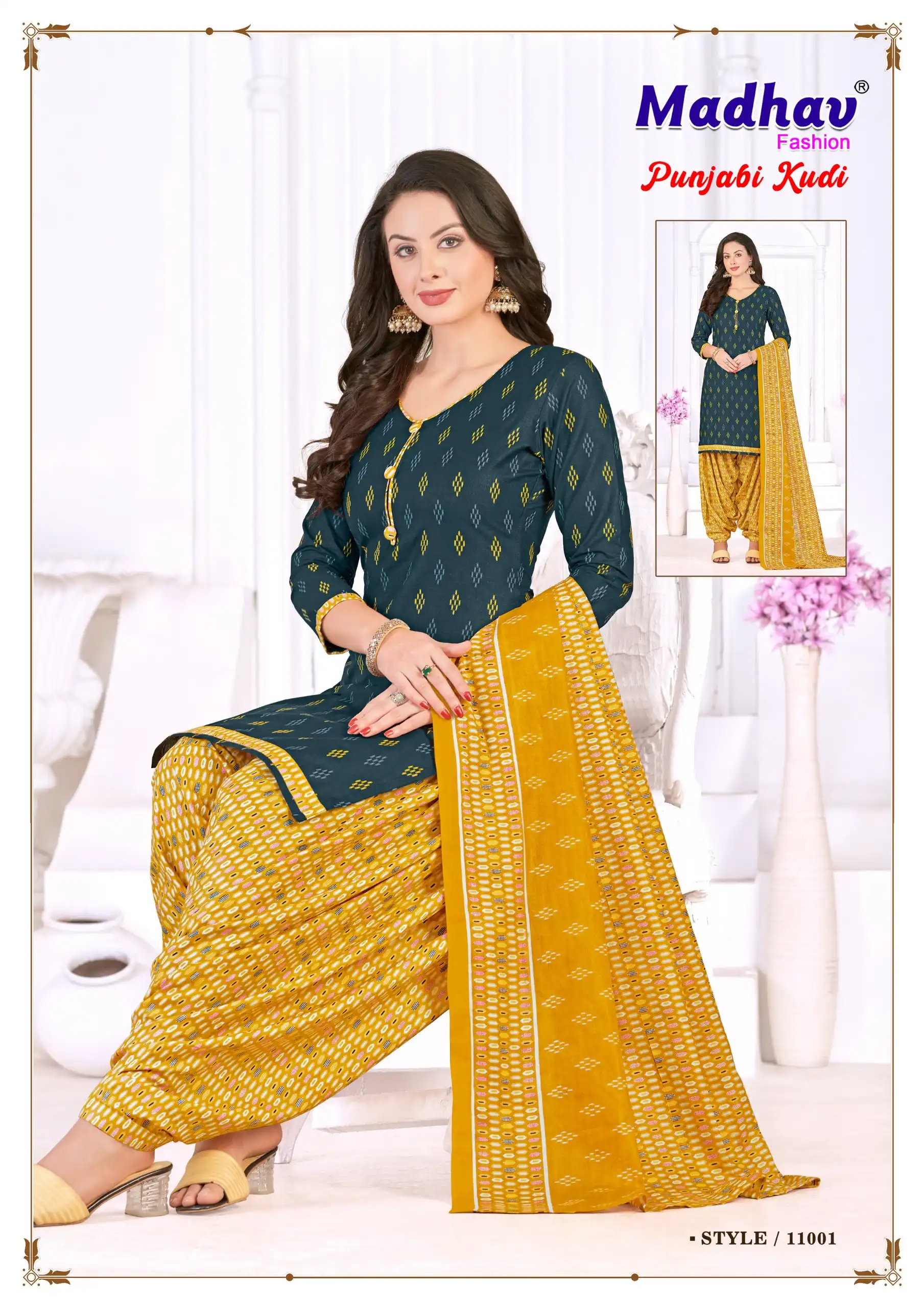 Madhav Fashion Punjabi Kudi Vol 11 Cotton Wholesale Dress Material Catalog — Wholesale Salwar Suits, MPA wholesale from Surat - Gallery Image 5