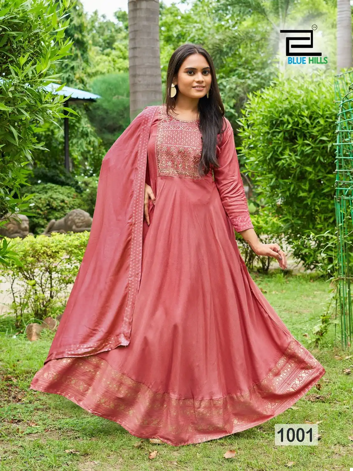 Blue Hills Queen Nx Rayon Wholesale Sequence Embroidery Work Party Wear Long Gown With Dupatta Catalog — Wholesale Kurtis, Blue Hills wholesale from Surat - Gallery Image 3