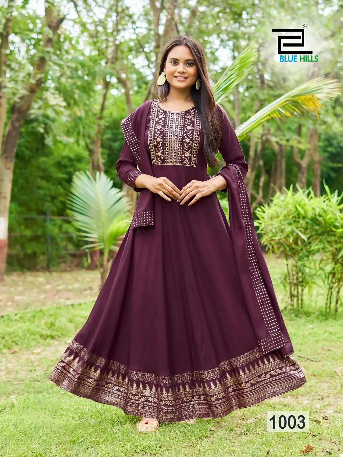 Blue Hills Queen Nx Rayon Wholesale Sequence Embroidery Work Party Wear Long Gown With Dupatta Catalog — Wholesale Kurtis, Blue Hills wholesale from Surat - Gallery Image 4