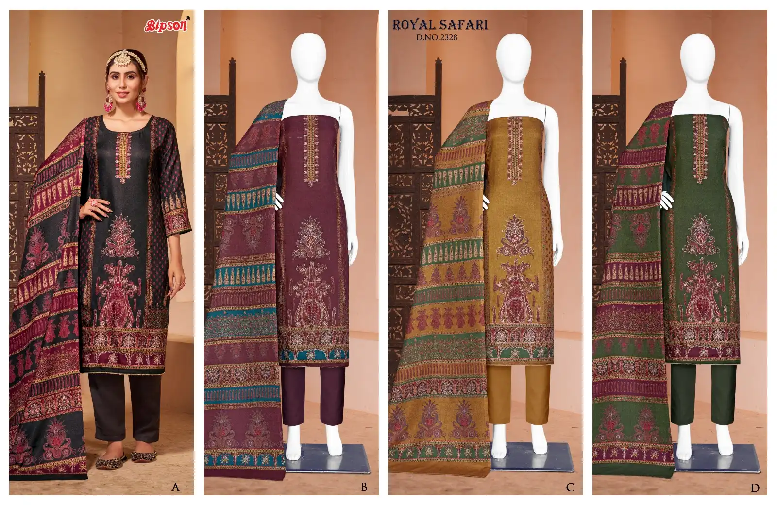 Bipson Royal Safari 2328 Pure Viscose Pashmina Wholesale Winter Wear Salwar Suit Catalog — Wholesale Salwar Suits, MPA wholesale from Surat — view 5