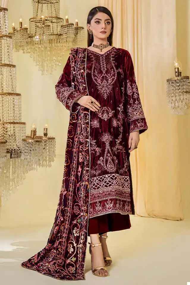 Deepsy Suits Sana Safinaz Velvet Wholesale Heavy Embroidery Designer Winter Wear Salwar Suit Catalog — Wholesale Salwar Suits, MPA wholesale from Surat - Gallery Image 3
