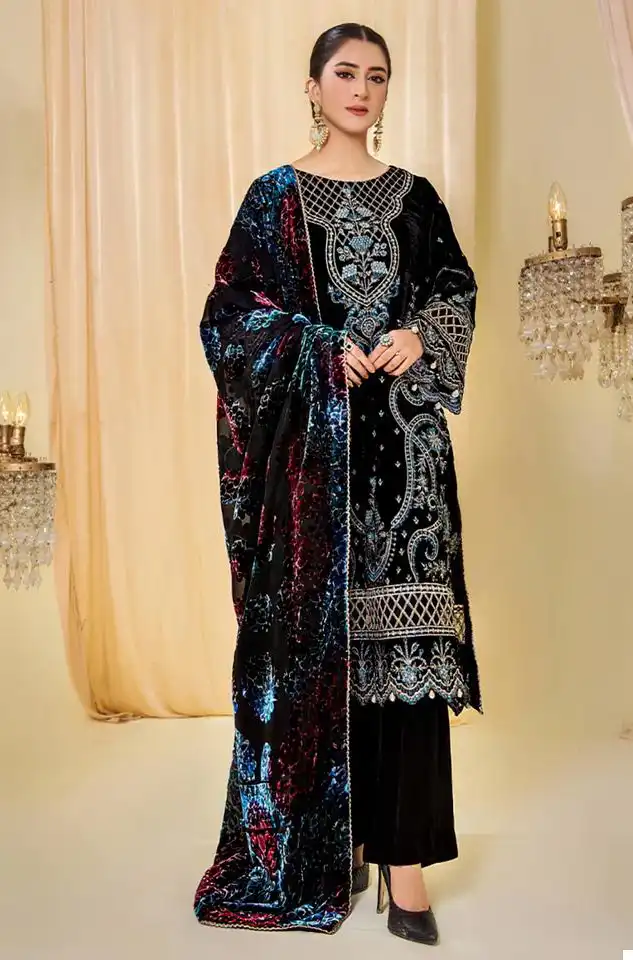 Deepsy Suits Sana Safinaz Velvet Wholesale Heavy Embroidery Designer Winter Wear Salwar Suit Catalog — Wholesale Salwar Suits, MPA wholesale from Surat - Gallery Image 4