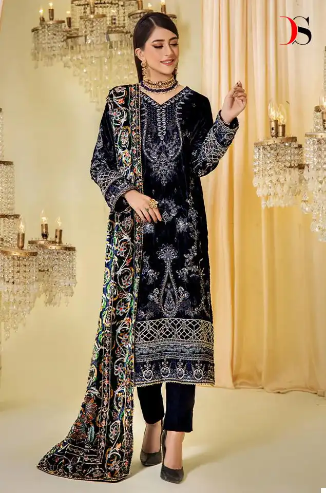 Deepsy Suits Sana Safinaz Velvet Wholesale Heavy Embroidery Designer Winter Wear Salwar Suit Catalog — Wholesale Salwar Suits, MPA wholesale from Surat - Gallery Image 6
