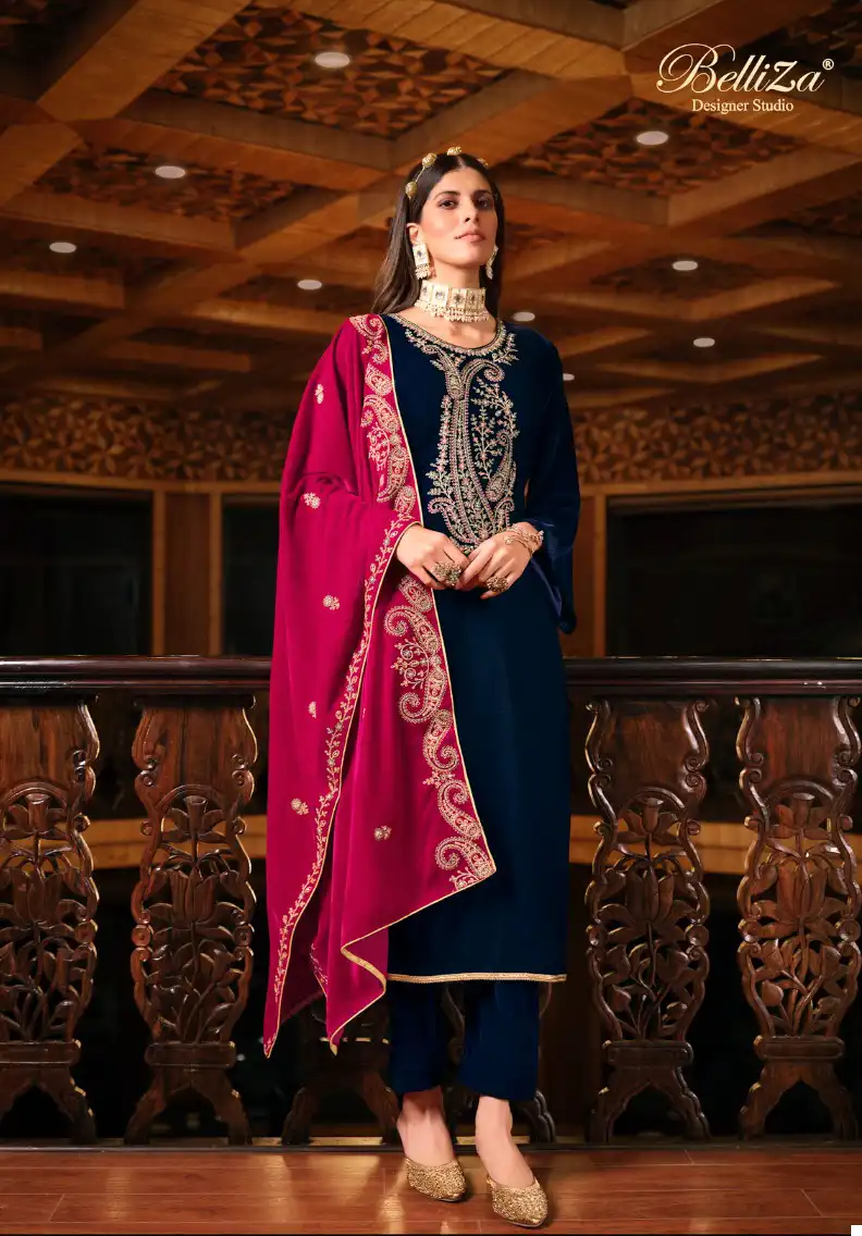 Belliza Designer Shahi Andaaz Velvet Wholesale Heavy Embroidery Designer Winter Wear Salwar Suit Catalog — Wholesale Salwar Suits, Belliza Designer wholesale from Surat - Gallery Image 2