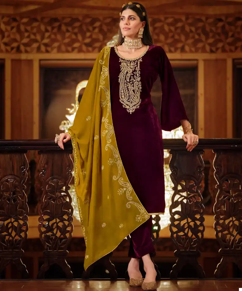 Belliza Designer Shahi Andaaz Velvet Wholesale Heavy Embroidery Designer Winter Wear Salwar Suit Catalog — Wholesale Salwar Suits, Belliza Designer wholesale from Surat — view 1
