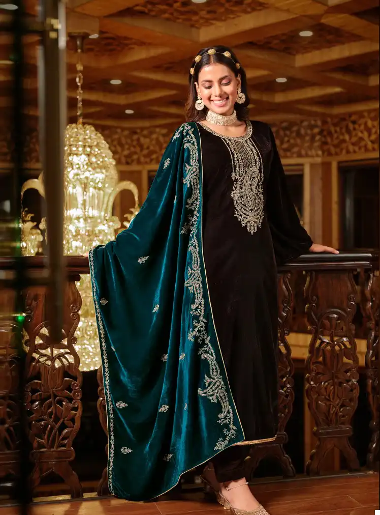 Belliza Designer Shahi Andaaz Velvet Wholesale Heavy Embroidery Designer Winter Wear Salwar Suit Catalog — Wholesale Salwar Suits, Belliza Designer wholesale from Surat - Gallery Image 3