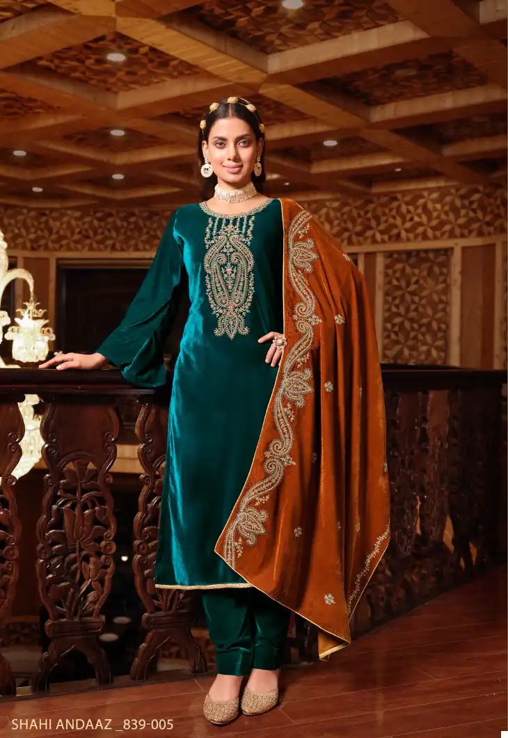 Belliza Designer Shahi Andaaz Velvet Wholesale Heavy Embroidery Designer Winter Wear Salwar Suit Catalog — Wholesale Salwar Suits, Belliza Designer wholesale from Surat - Gallery Image 5