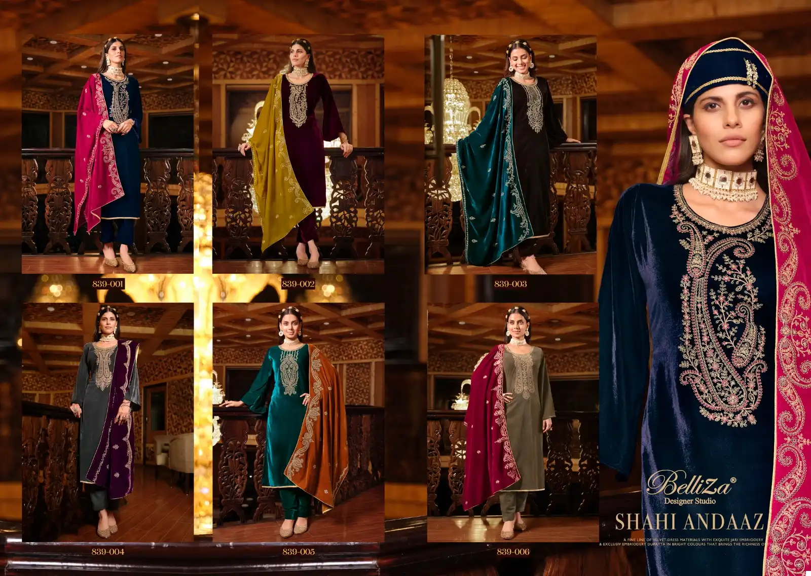 Belliza Designer Shahi Andaaz Velvet Wholesale Heavy Embroidery Designer Winter Wear Salwar Suit Catalog — Wholesale Salwar Suits, Belliza Designer wholesale from Surat — view 7