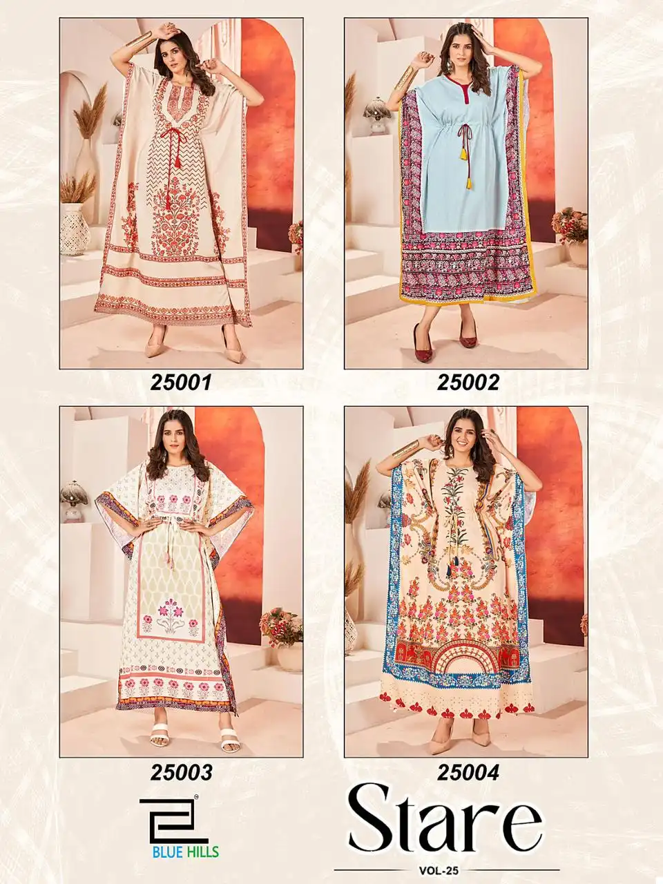 Blue Hills Stare Vol 25 Heavy Crape Print Wholesale Kaftan Kurtis Catalog — Wholesale Kurtis, Blue Hills wholesale from Surat — view 6
