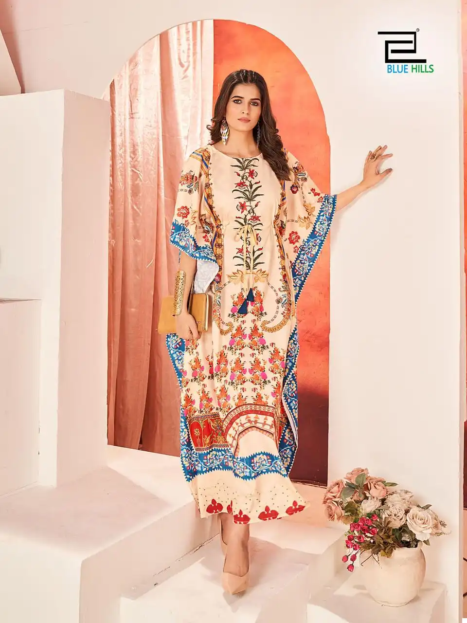 Blue Hills Stare Vol 25 Heavy Crape Print Wholesale Kaftan Kurtis Catalog — Wholesale Kurtis, Blue Hills wholesale from Surat - Gallery Image 3