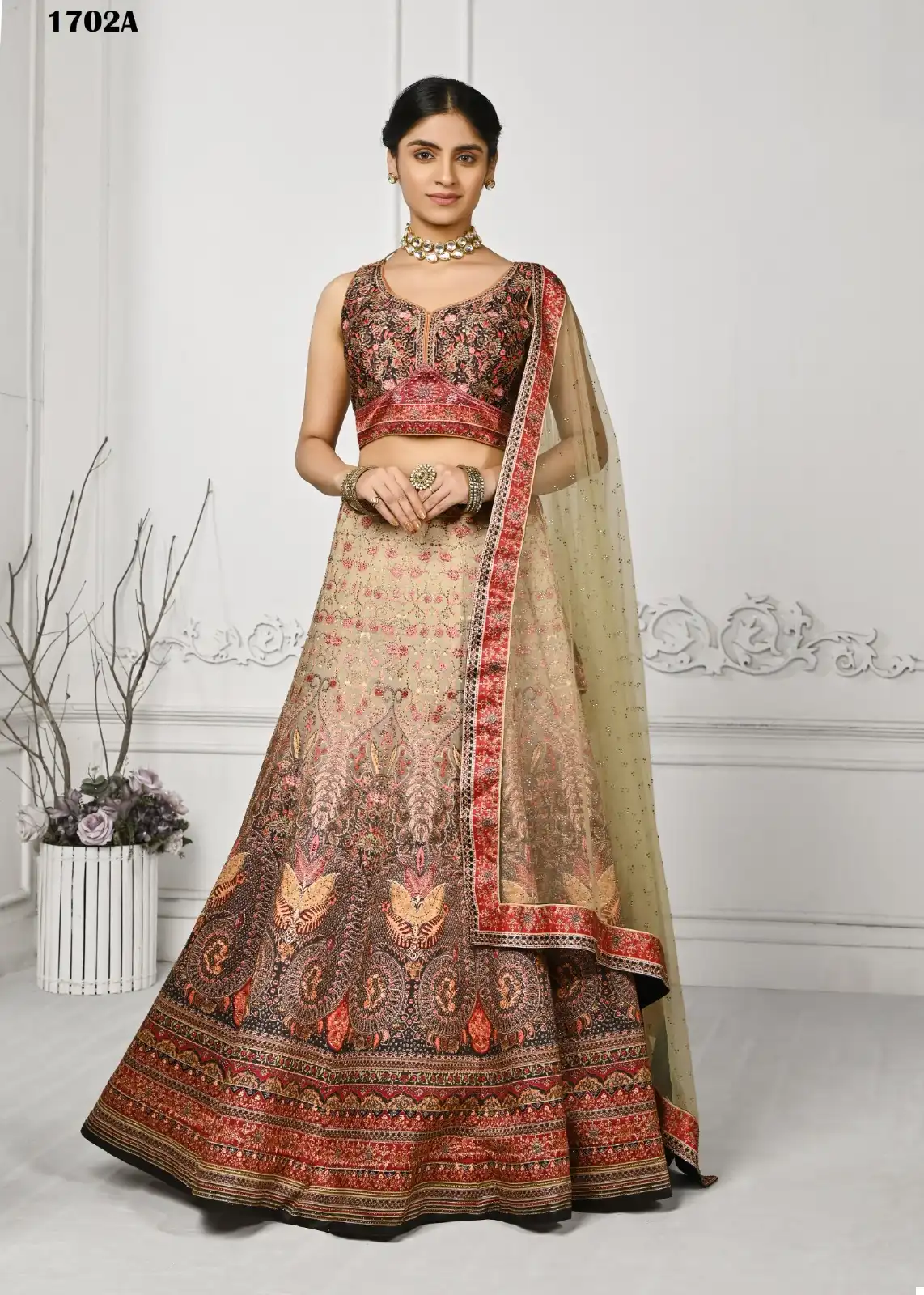 Saptrangi Swarovski’S Enchanting Pure Satin Silk Wholesale Lehenga — Wholesale Lehenga, MPA wholesale from Surat - Gallery Image 4