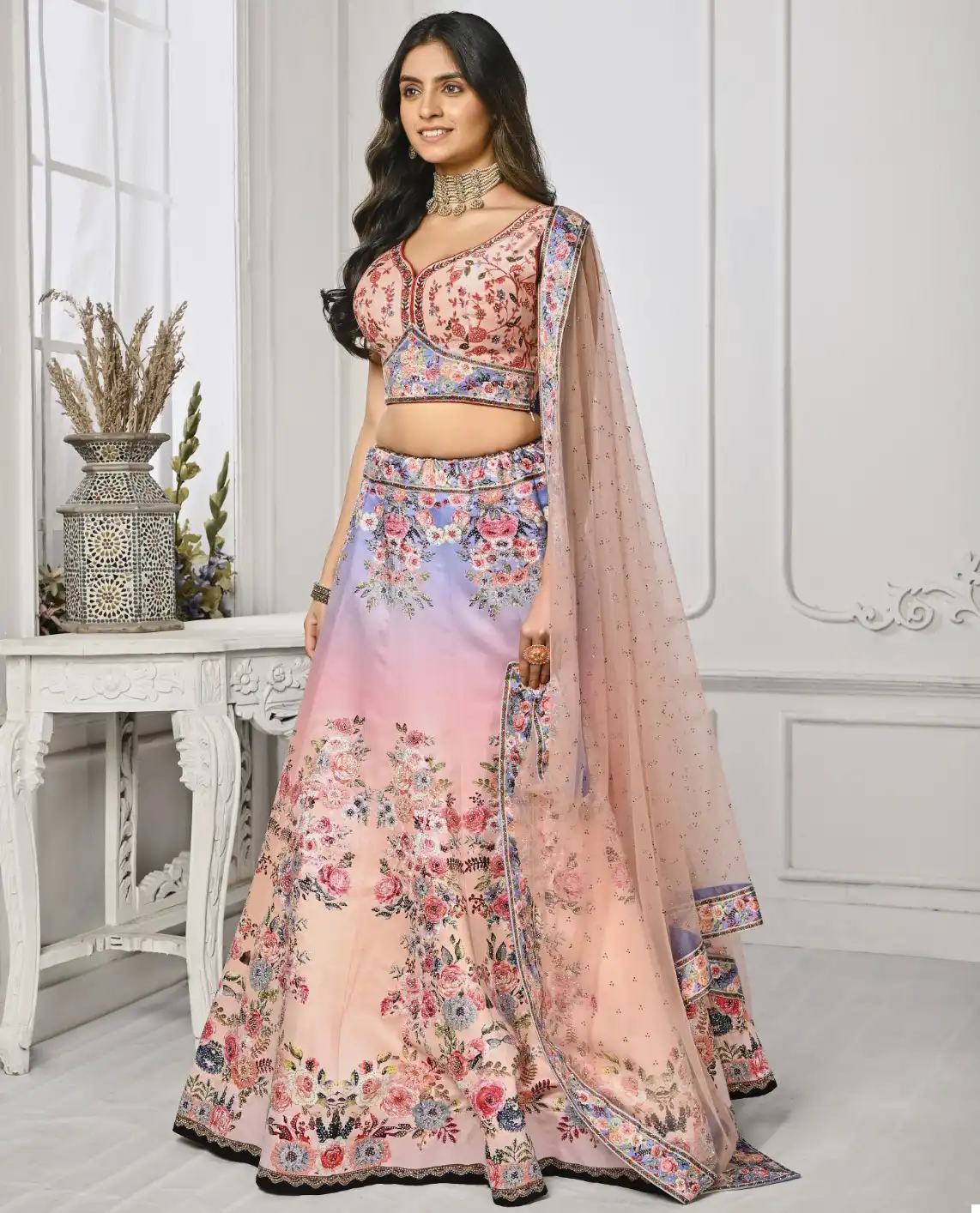 Saptrangi Swarovski’S Enchanting Pure Satin Silk Wholesale Lehenga — Wholesale Lehenga, MPA wholesale from Surat — view 1