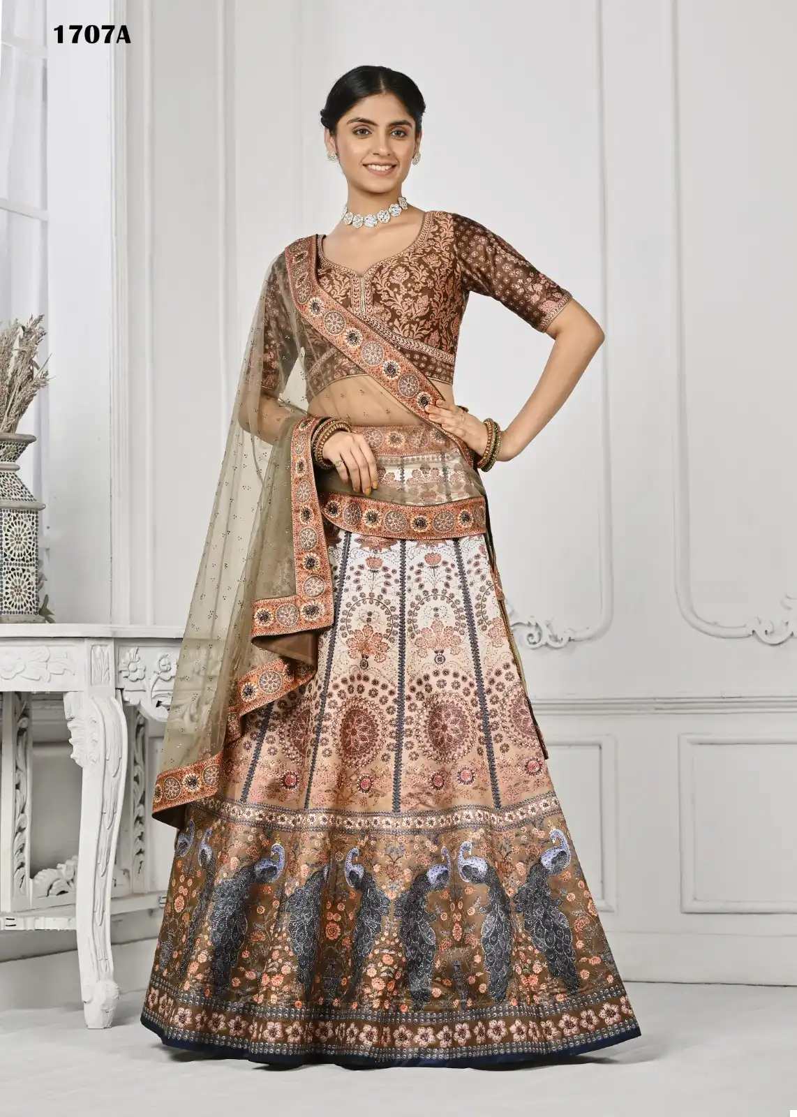 Saptrangi Swarovski’S Enchanting Pure Satin Silk Wholesale Lehenga — Wholesale Lehenga, MPA wholesale from Surat - Gallery Image 7