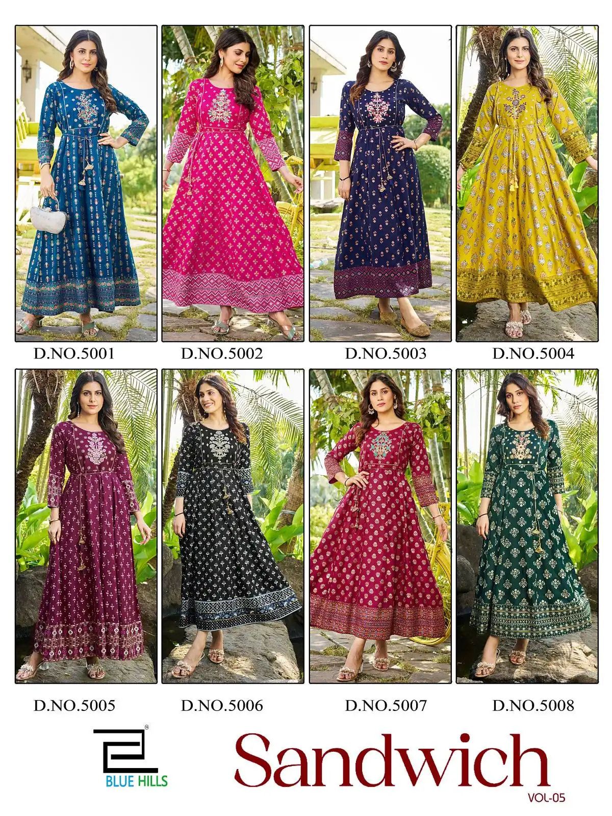 Blue Hills Sandwich Vol 5 Rayon 14Kg Wholesale Anarkali Gown Catalog — Wholesale Kurtis, Blue Hills wholesale from Surat — view 9