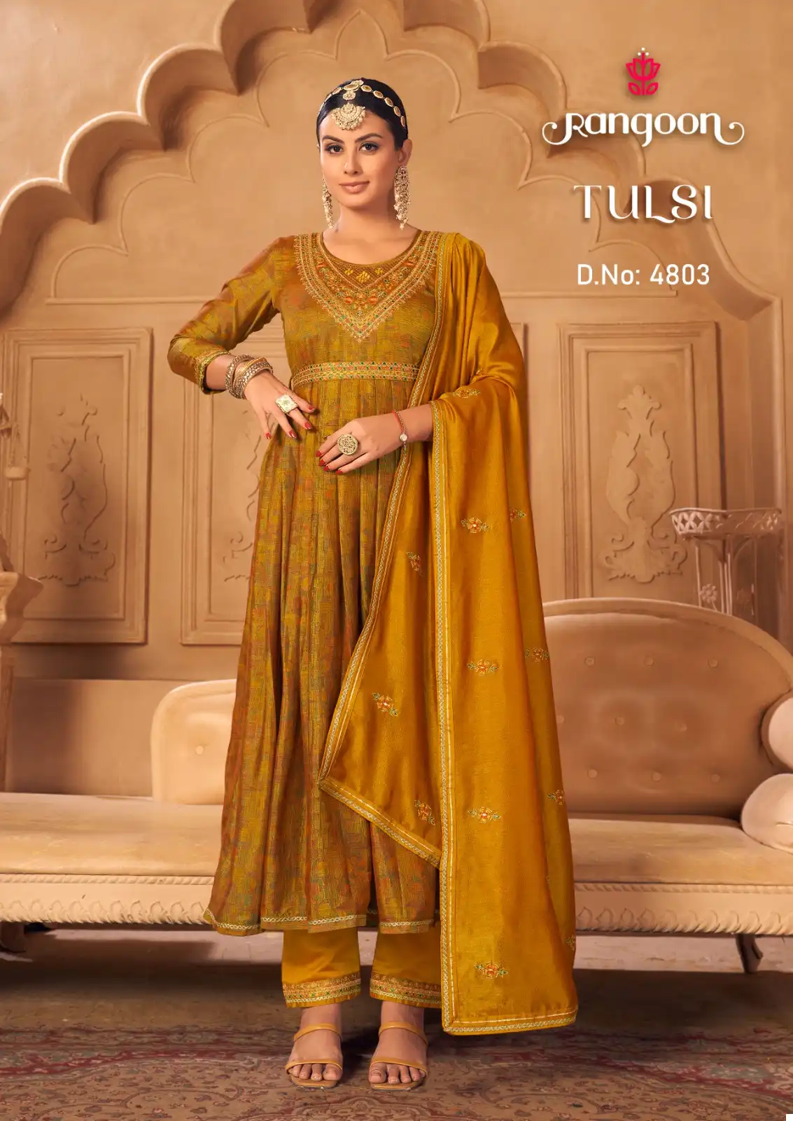 Rangoon Tulsi Silk Wholesale Fancy Hand Work Designer Readymade Anarkali Suits Catalog — Wholesale Salwar Suits, Rangoon wholesale from Surat - Gallery Image 2